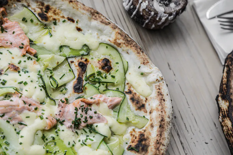Smoked Salmon Pizza with cream cheese